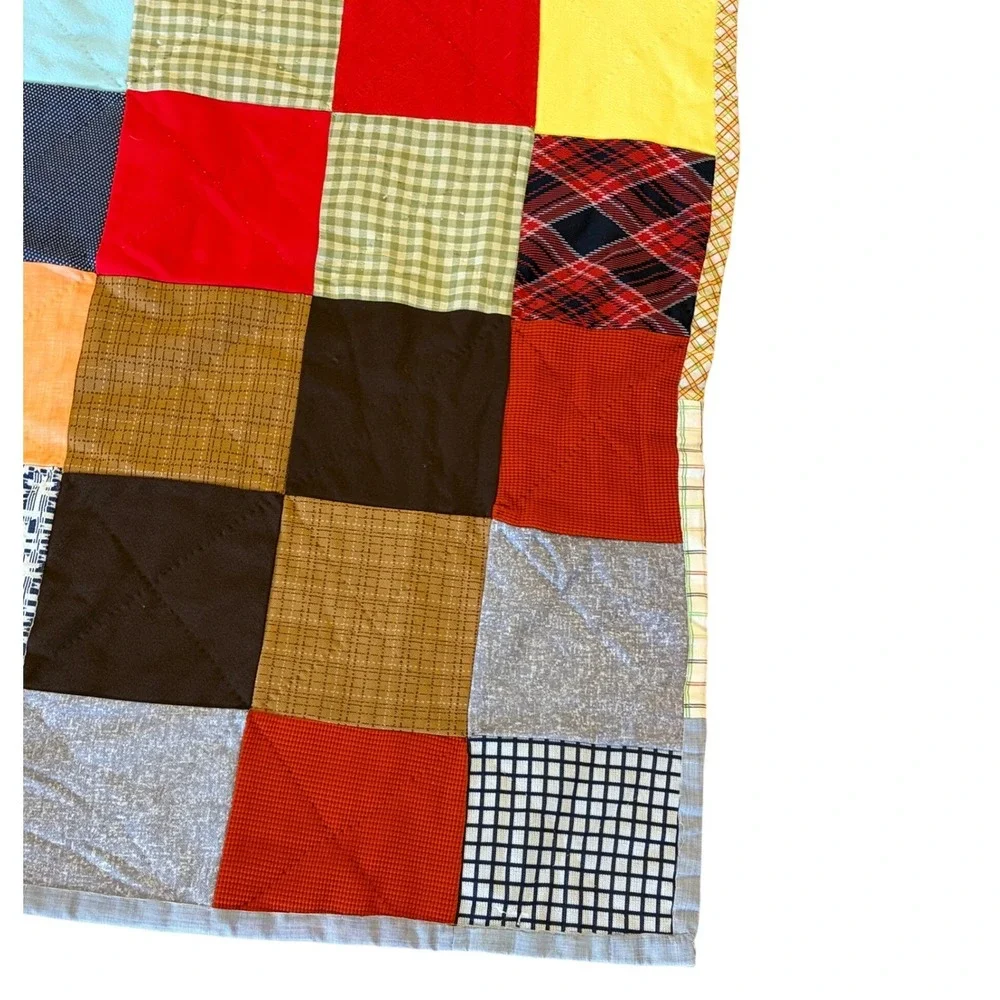 Vintage Handmade Patchwork Quilt Multi Color Plaid Floral Gingham APPROX 78x81